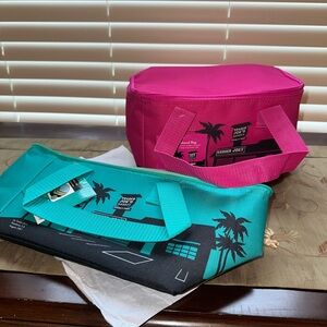 NWT Set of 2 Trader Joe's LIMITED EDITION Mini Insulated Bags Totes Teal n Pink